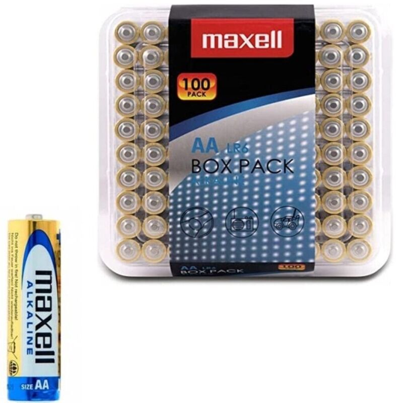 Baterie alkaliczne AA, zestaw 100 sztuk, długa żywotność, niezawodne działanie MAXELL
