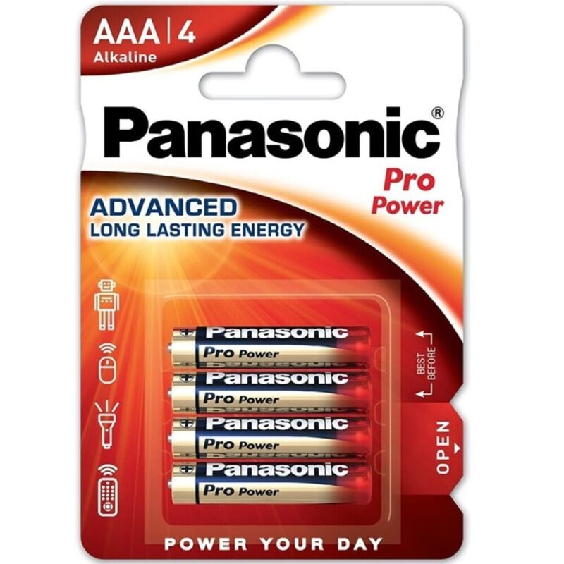 Baterie alkaliczne AAA, 4 sztuki, długotrwałe działanie do urządzeń PANASONIC