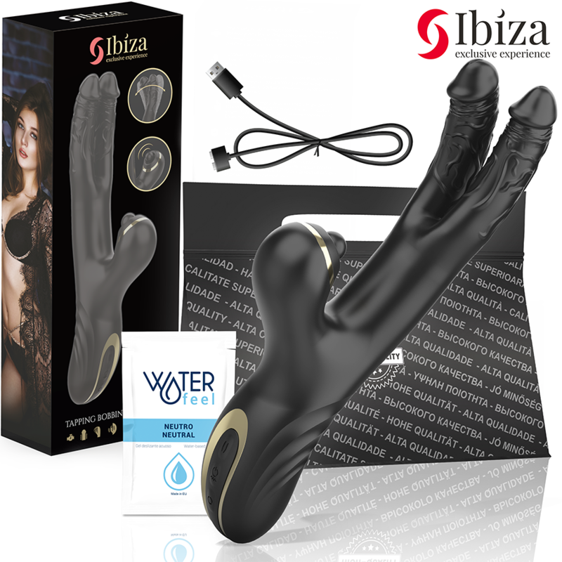 IBIZA TWO DRAGONS, czarny wibrator z podwójną stymulacją