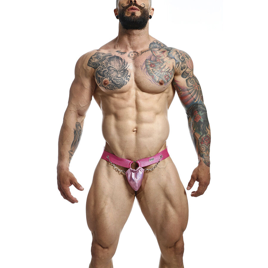 Jockstrap z różowej skóry PU z kieszenią z łańcuszkiem, przewiewny, rozmiar uniwersalny MOB