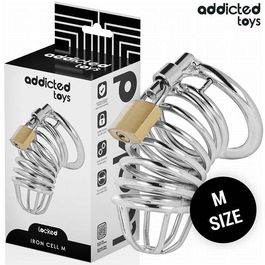 ADDICTED TOYS LOCKED Iron Cell metalowa klatka na penisa, rozmiar M