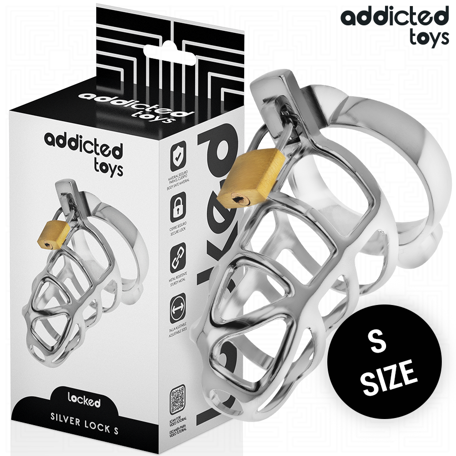 ADDICTED TOYS LOCKED Silver Lock metalowa klatka na penisa, rozmiar S