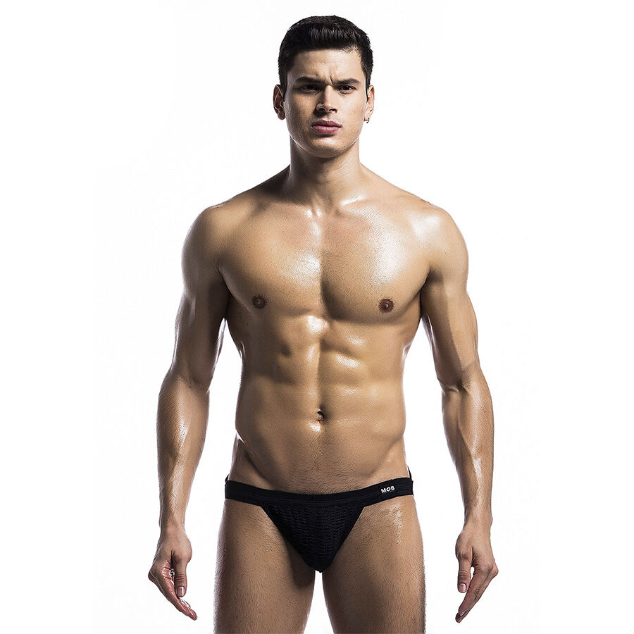 Czarny kostium kąpielowy fetish typu jockstrap z lycry, wygodny krój, rozmiar L MOB