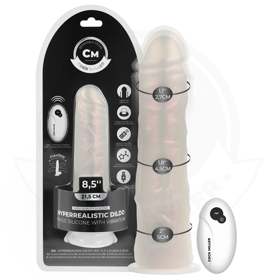 Wibrujący silikonowy dildo z podświetlaną przyssawką do głębokiej penetracji COCK MILLER