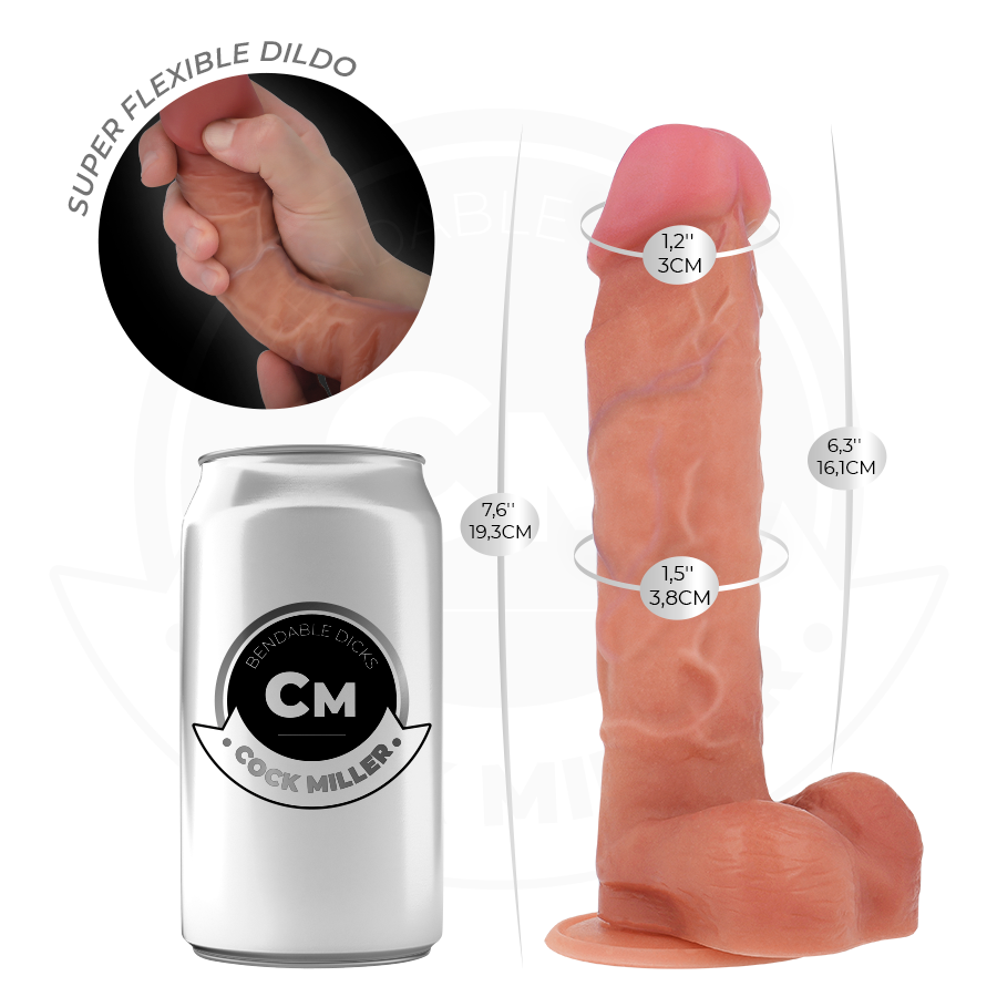 Realistyczny silikonowy dildo 19 cm z mocną przyssawką, elastyczny COCK MILLER