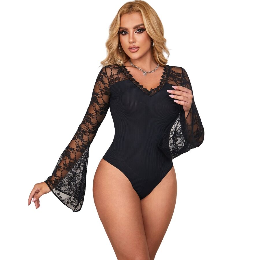 Zmysłowe body z koronką, kwiatowym sznurowaniem i wygodnym krojem, rozmiar L XL SUBBLIME