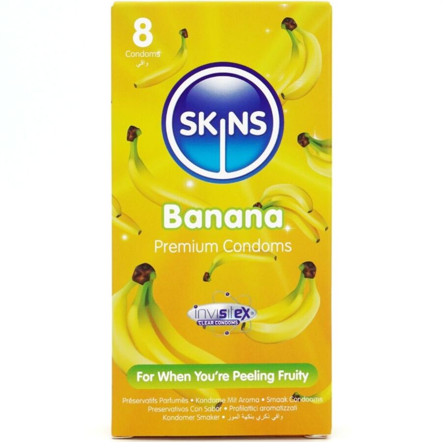 Prezerwatywy smakowe SKINS o smaku banana, 8 sztuk