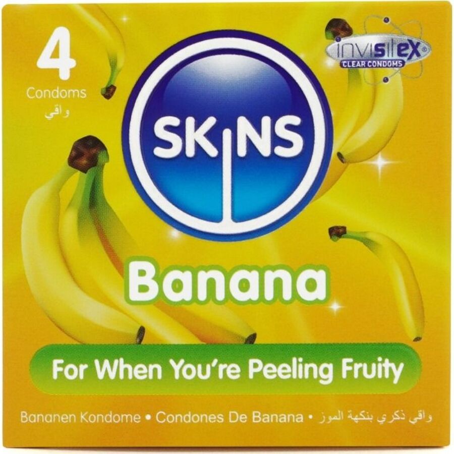 Prezerwatywy smakowe SKINS Banana Premium, 4 sztuki