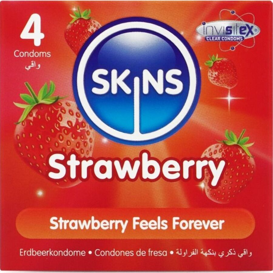 Prezerwatywy smakowe SKINS o smaku truskawkowym, 4 sztuki
