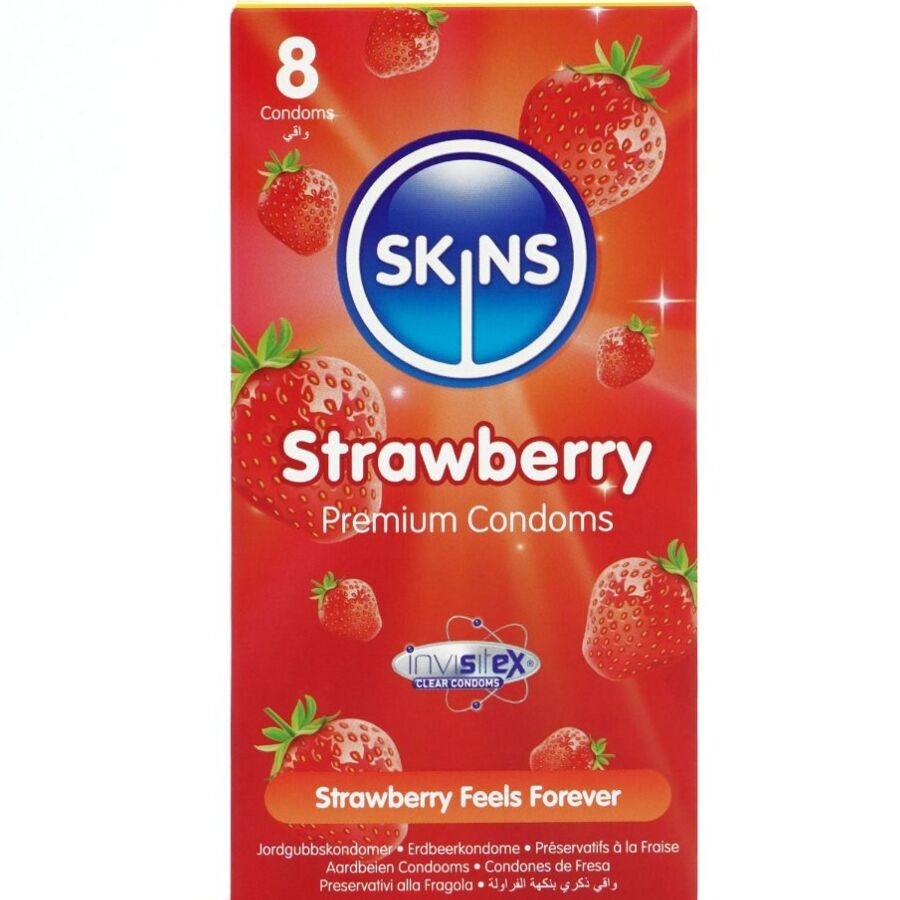 Prezerwatywy smakowe SKINS o smaku truskawkowym, 8 szt.
