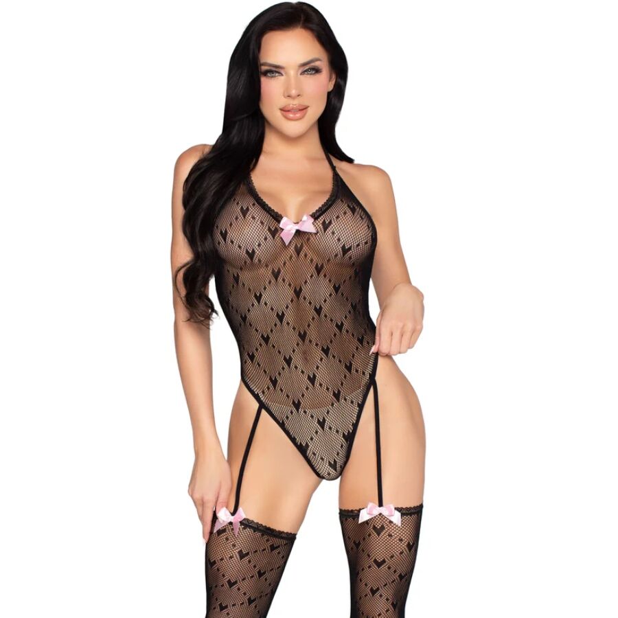 Body Leg Avenue z odkrytymi plecami i pasem do pończoch