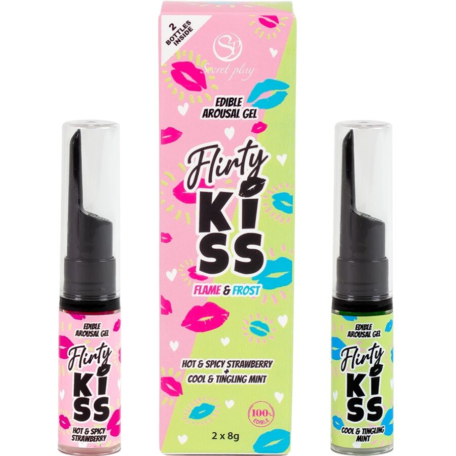 Secretplay Flirty Kiss żel smakowy o smaku truskawkowym i miętowym, 2 × 8 g