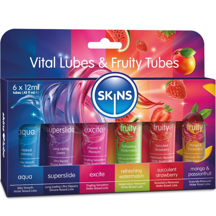 Zestaw lubrykantów SKINS Vital & Fruity: 6 żeli