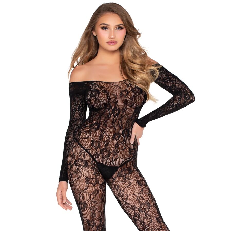 Leg Avenue 89366 body z czarnej koronki w kwiaty