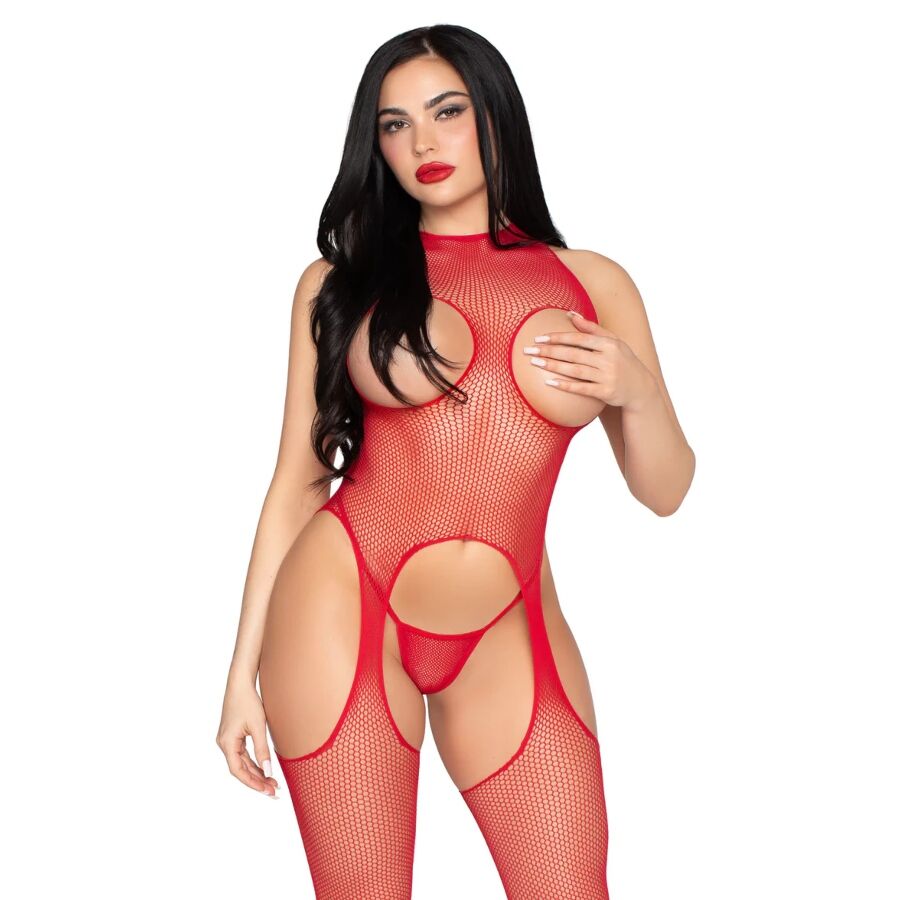 Czerwone body pończosznicze Leg Avenue z pasującymi stringami