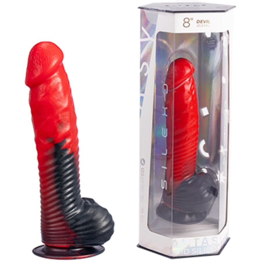 Silexd Devil Fantazyjny Wibrujący Dildo Z Termoreaktywnego Ciekłego Silikonu, Czerwono Czarny, 20,3 Cm