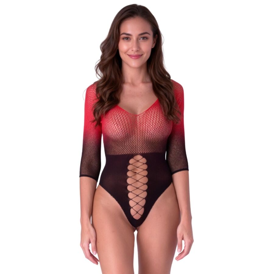 PASSION BS118 body z siateczki w czerni i czerwieni