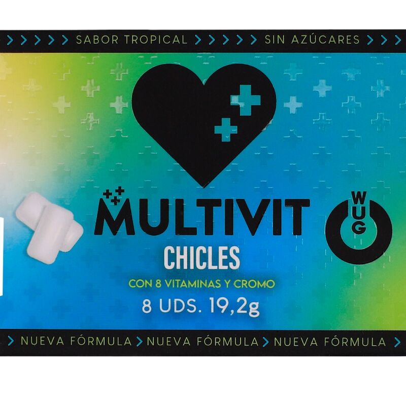 WUG GUM Multivit, witaminowa guma do żucia o tropikalnym smaku, 8 sztuk