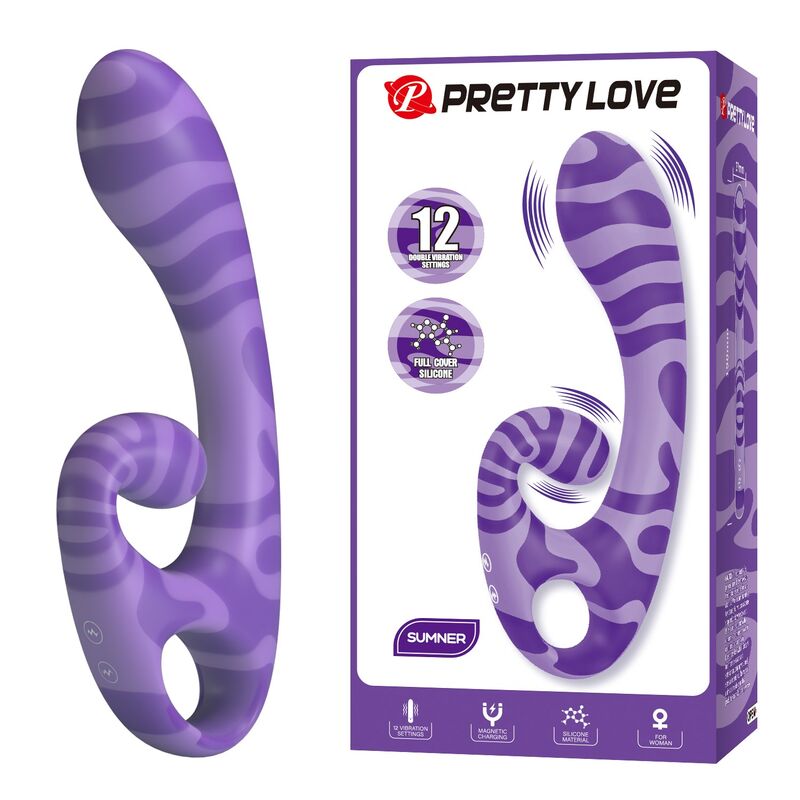 Dwustronny wibrator Pretty Love Summer z uchwytem, 19 cm, fioletowy