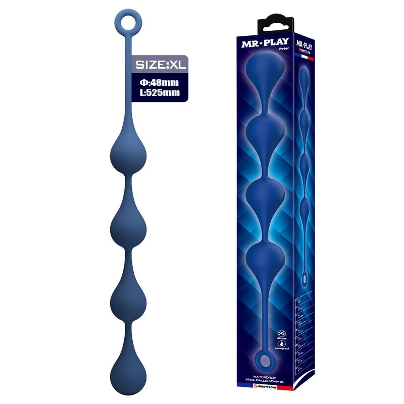 Łańcuszek analny MR PLAY z silikonu, XL, niebieski
