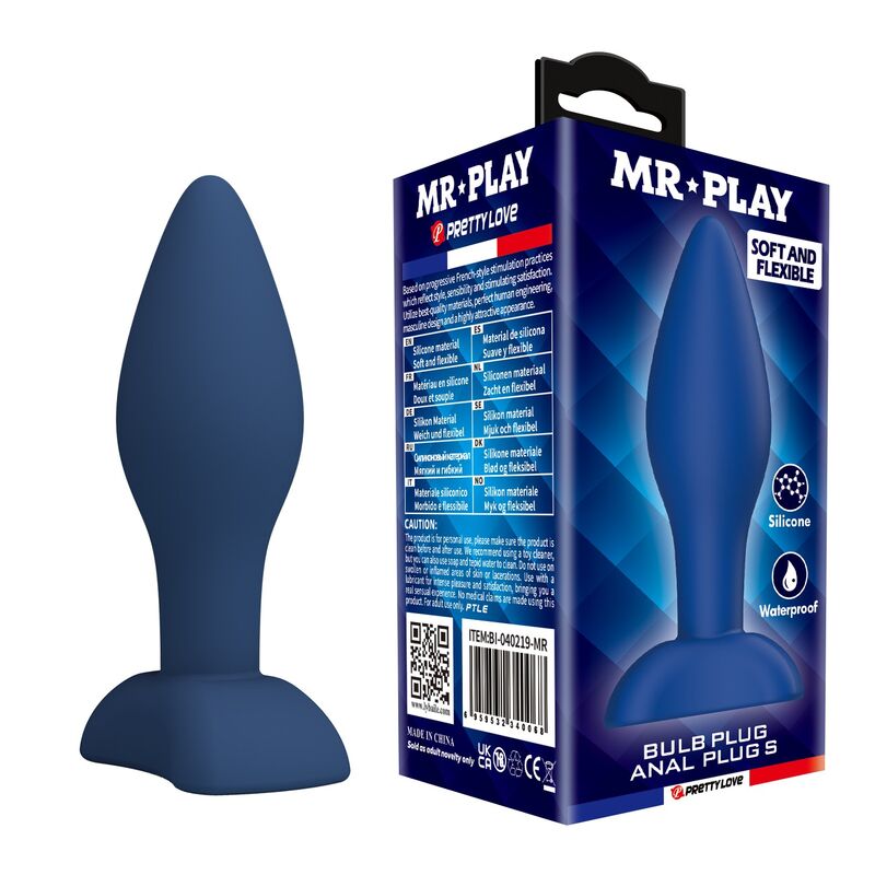 MR PLAY korek analny z silikonu, niebieski, rozmiar S