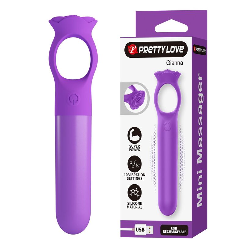 Miniwibrator Pretty Love Giana z ergonomicznym uchwytem pierścieniowym, fioletowy