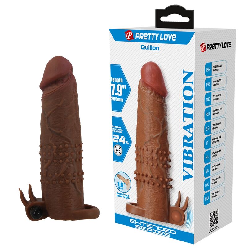 Nakładka na penisa PRETTY LOVE Quillon z wibrującym bullet, 20 cm