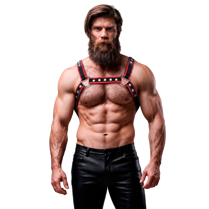 Męska uprząż Fetish Submissive Attitude Bulldog, czarna i czerwona