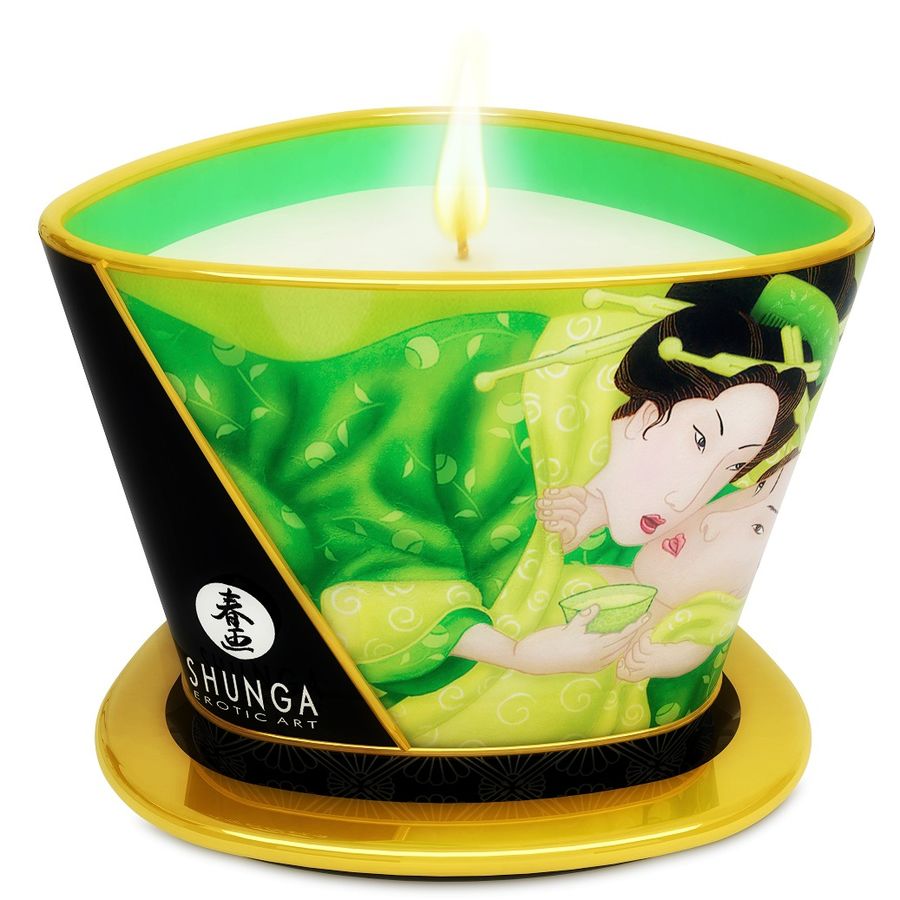 Shunga Mini Caress świeca do masażu o zapachu zielonej herbaty, 170 ml