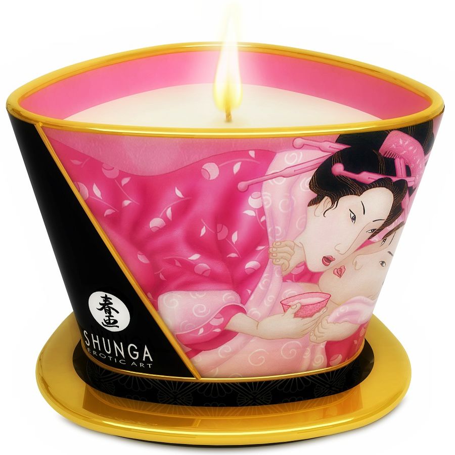 Świeca do masażu Shunga Mini Caress o zapachu róż, 170 ml