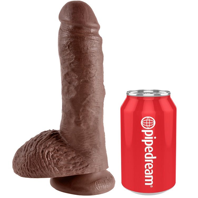 KING COCK realistyczny dildo z jądrami, brązowy, 20,3 cm