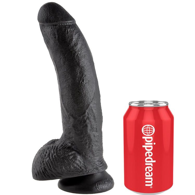Dildo KING COCK z jądrami, czarne, 22,9 cm