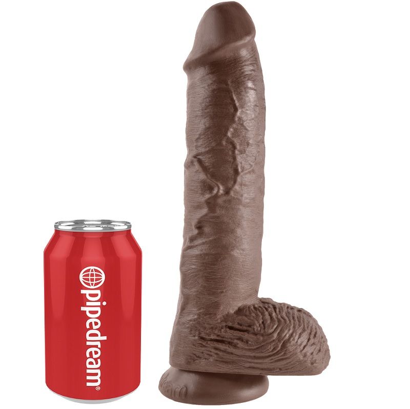 Dildo KING COCK z kulkami, brązowy, 25,4 cm