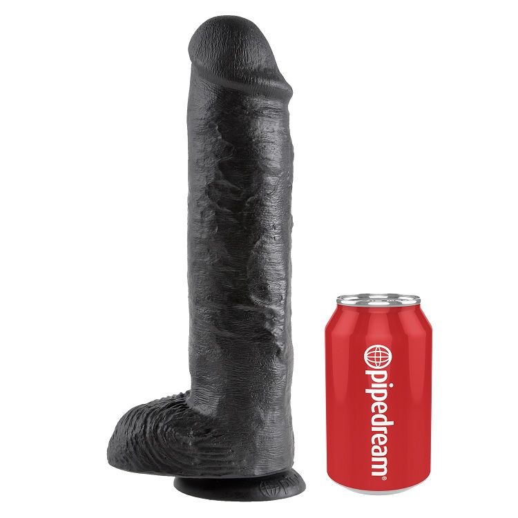 Czarny dildo KING COCK z jądrami, 28 cm