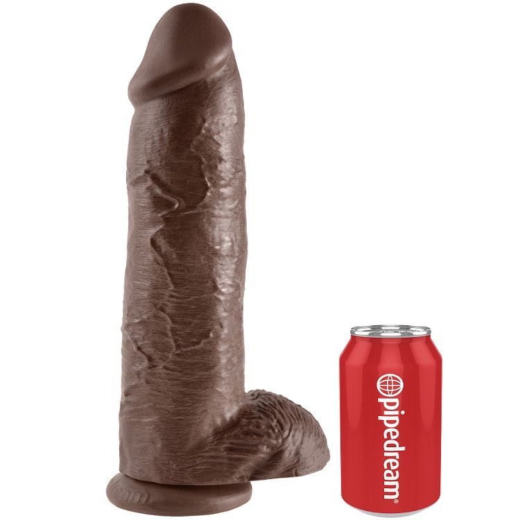Dildo KING COCK z jądrami, brązowe, 30,48 cm