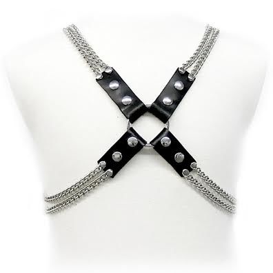 LEATHER BODY męski harness ze skóry z metalowymi łańcuszkami