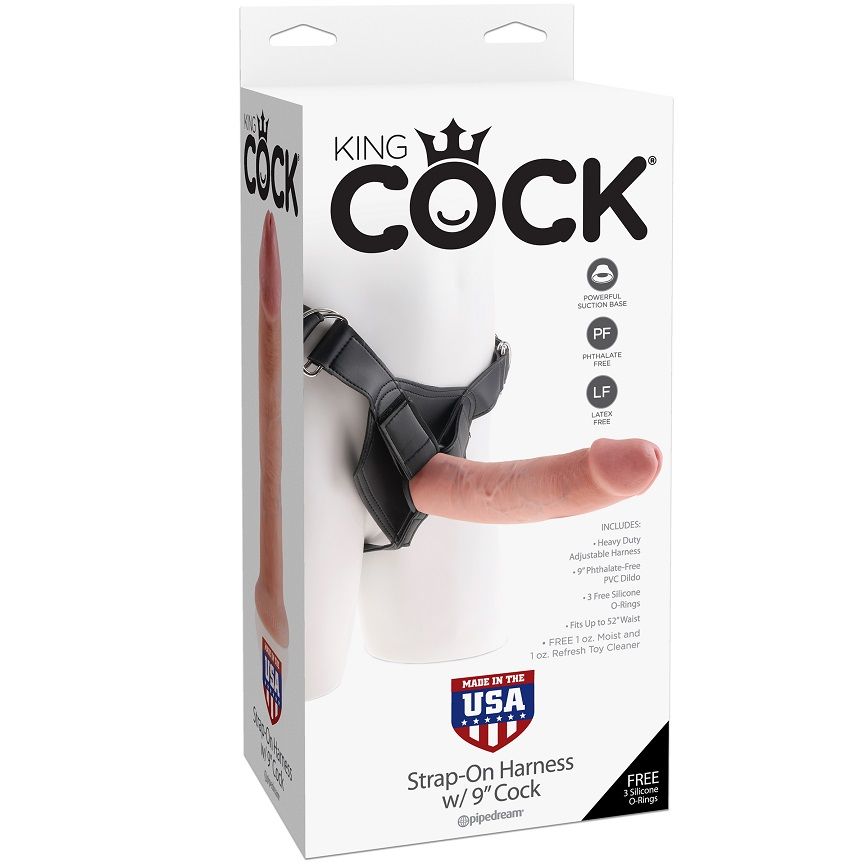 Zestaw strap-on KING COCK z realistycznym penisem, 22,9 cm