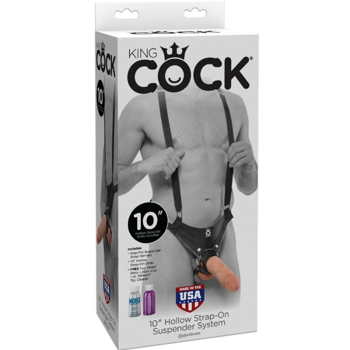 KING COCK dildo na strap on z pustym trzonem i czarną uprzężą
