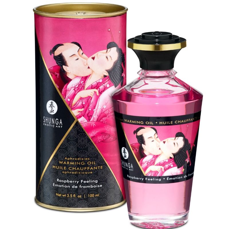 Olejek do masażu SHUNGA o smaku maliny z efektem rozgrzewającym, 100 ml