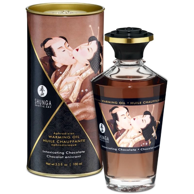 Olejek do masażu Shunga o działaniu rozgrzewającym i smaku czekolady, 100 ml