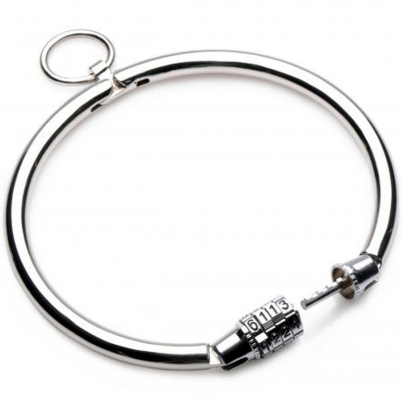 METAL HARD BDSM metalowa obroża z zamkiem szyfrowym, 12 cm