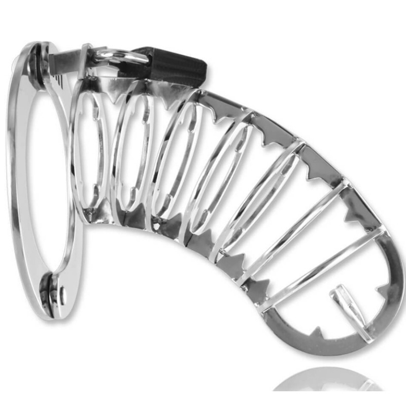 METAL HARD Klatka na penisa ze stali nierdzewnej z kłódką zabezpieczającą, 14 cm