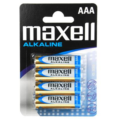 Baterie alkaliczne AAA, zestaw 4 sztuki, długi czas działania do urządzeń MAXELL