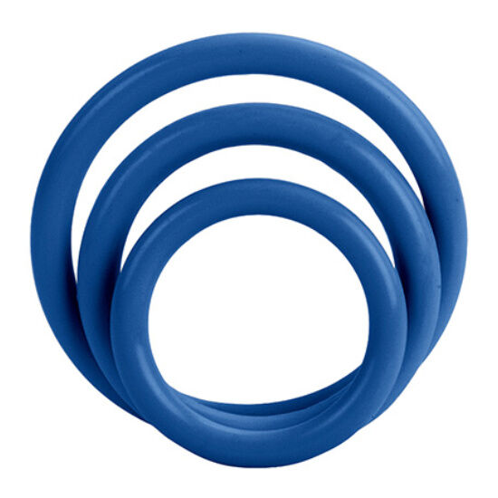 CalExotics Tri Rings Blue: trzy elastyczne pierścienie na penisa