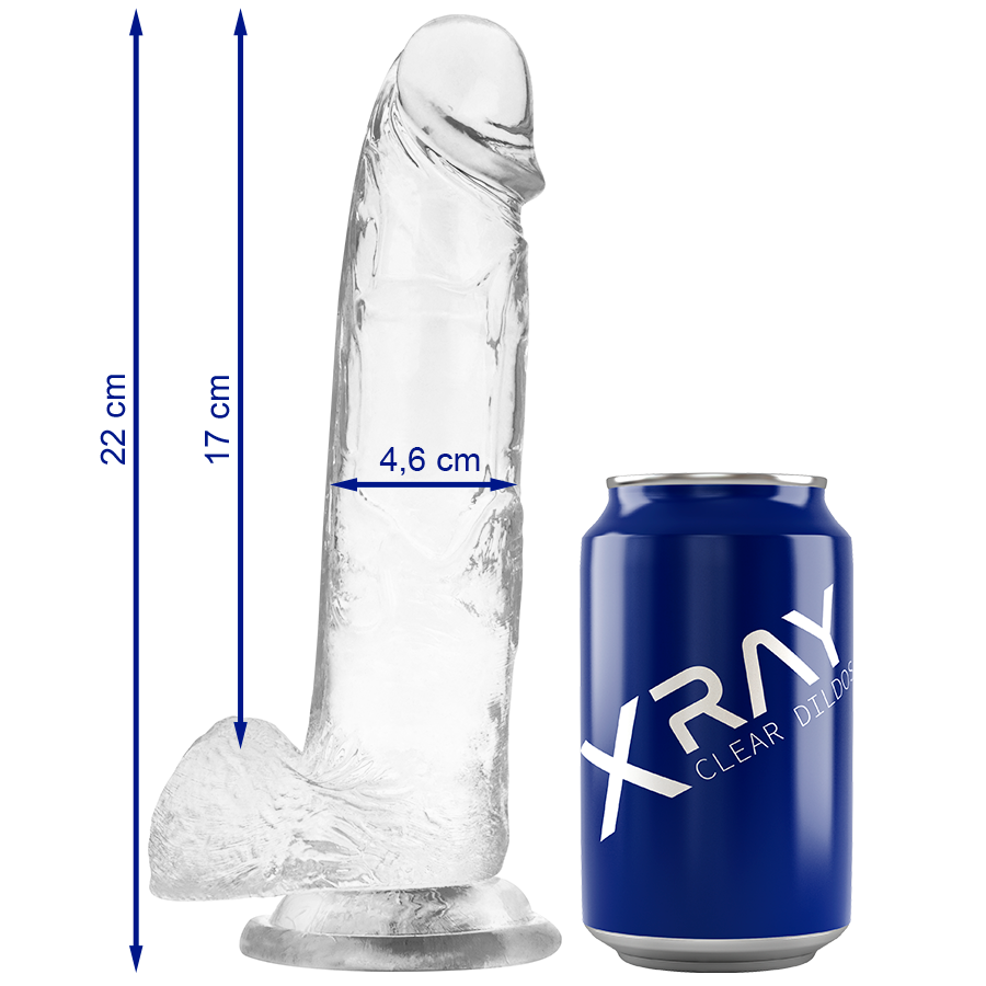Przezroczysty realistyczny dildo 22 cm z żelu, z przyssawką, bezzapachowy X RAY