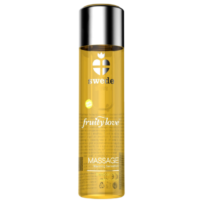 Olejek do masażu SWEDE Fruity Love o działaniu rozgrzewającym, tropikalny, owocowy zapach z miodem, 120 ml