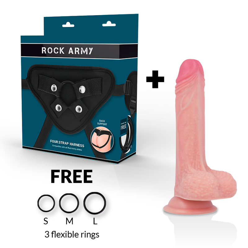 ROCK ARMY Mustang realistyczne dildo z uprzężą, 18 cm